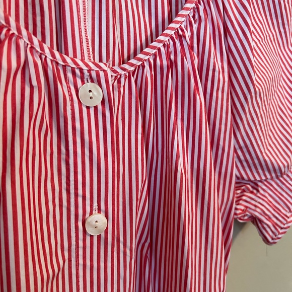 J. Crew Button-up MIDI Dress in Striped Cotton Poplin Medium Red White Oversized - Picture 8 of 13